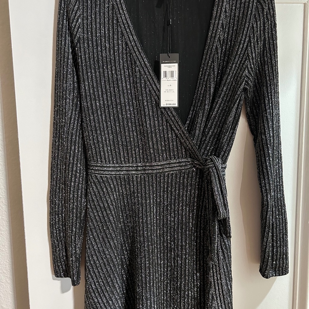 BCBG, long sleeve wrap dress